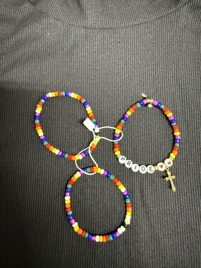 New Handmade Child’s 3 Rainbow PRIDE Cross Charm Seed Beaded Bracelets